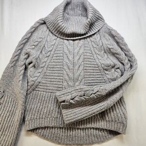 Express Womens Small Cable Knit Cowl Neck Sweater Gray Pastel Flecks Wool Blend